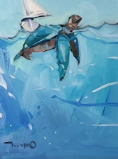 Jose Trujillo Art PRINT 16x20 Collectible Artist Painting Sea Turtle Ocean