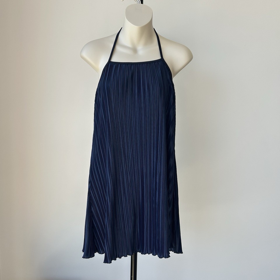 Lush Women’s Size OSFA Navy Pleated Halter Sleeveless Shift Mini Dress
