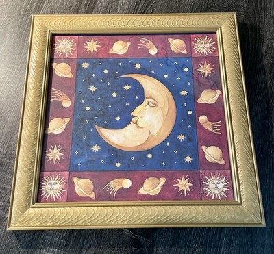 Framed Mary Beth Zeitz Celestial Moon and Stars Sun Gold Print Wall Picture 15 