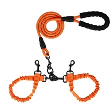 Double Dog Leash Rope Bungee Dual Coupler 360 Swivel Padded Handle Orange