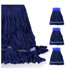 3 Pack Heavy Mop Replacement Head,Commercial Industrial Grade Blue Cotton .