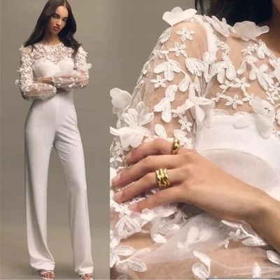  Dress The Population Mila 3D Floral Wide-Leg Jumpsuit Womens S White Fairy New