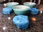 Vintage Pyrex Robins Egg Blue Mixing Bowl Set 401 402 403 w/ CUSTOM STANDS SHINY