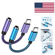 Hi-Fi USB Type C to 3.5mm Headphone Jack Adapter - 2-Pack, Blue Purple