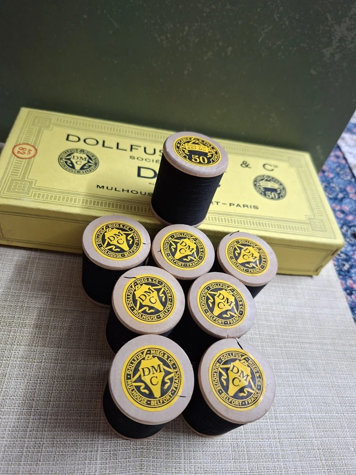 LOT Ancienne  Bobines En Bois DMC, 6 Fils Câblés ,457 Mtr N° Fils 50 +boîte  - Photo 2/4