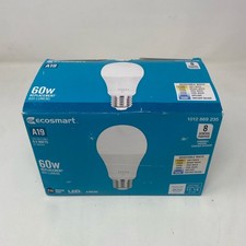 EcoSmart A19 LED Bulbs 60W Eq Daylight 5000K Dimmable - 8 Pack
