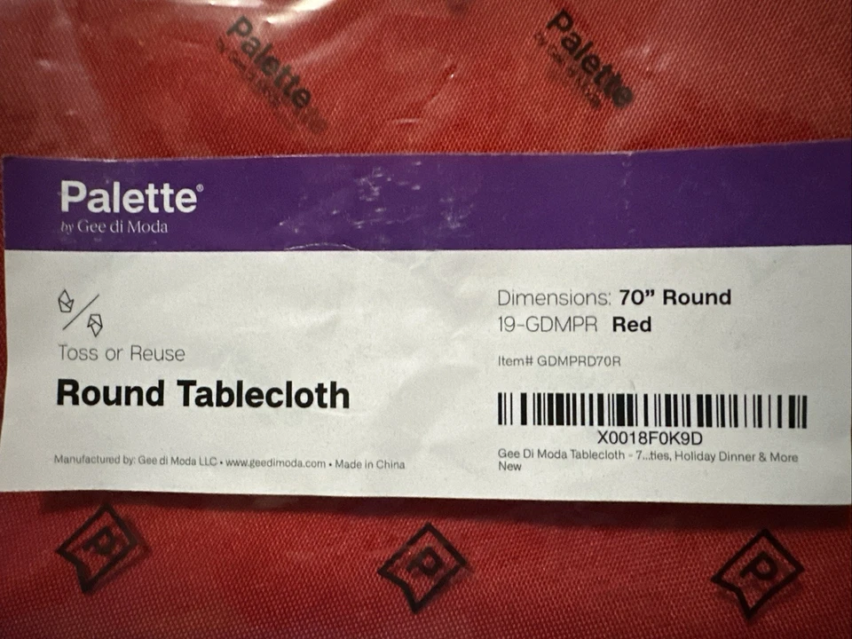 Palette by Gee di Moda Red Polyester Round Tablecloth 70" Fits 24-48" Table New - Image 3 of 4
