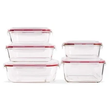 LEXI HOME 10-PIECE PREMIUM GLASS FOOD STORAGE CONTAINER SET WITH RED LOCKING LID