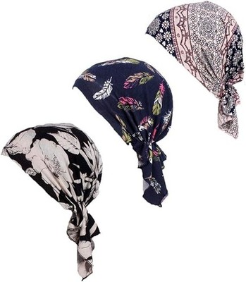 Pre Tied Chemo Head Scarf 3 Packed Beanie Skull Cover Cap for A1-3