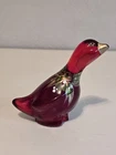 Fenton USA Ruby Red Goose Artist Signed Christmas Ribbon & Bow Figurine EUC!