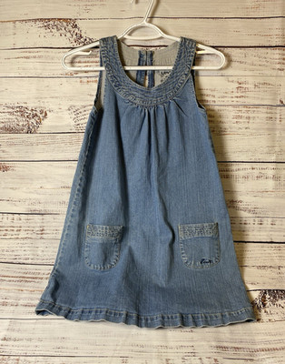 Levi's Girls Blue Denim A-Line Knee Length Dress, Sleeveless, Pockets, 12