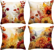 Fall Decorations for Home, Pillow Covers 18x18 Set of 4, Autumn Colorful