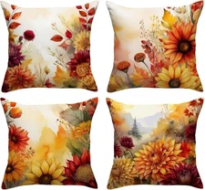 Fall Decorations for Home, Pillow Covers 18x18 Set of 4, Autumn Colorful 