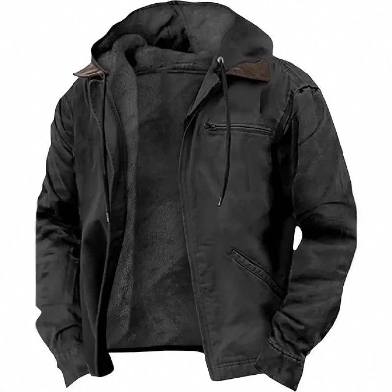 Mens Hooded Work Jacket Fleece Lined Zip Pocket Warm Winter Coat image 1