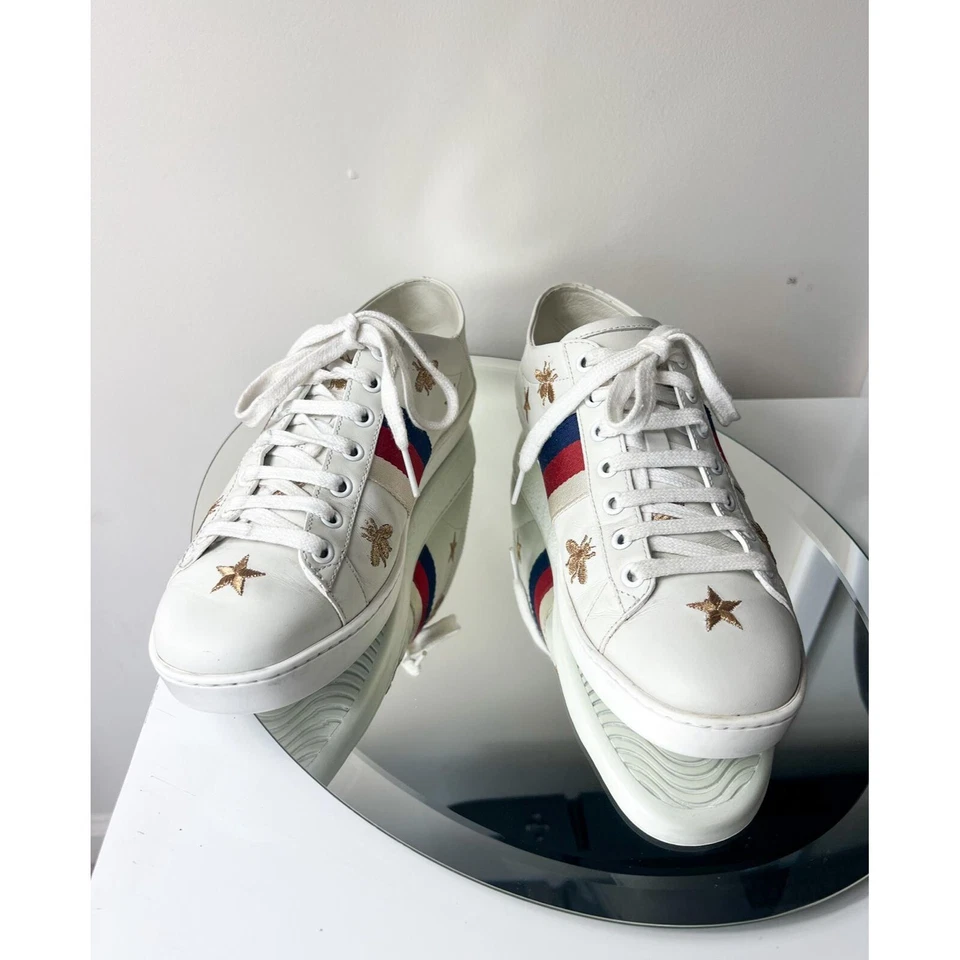 Zapatillas bajas GUCCI Ace blancas 'Gucci Web' doradas abejas y estrellas talla EU37.5 Foto 4 de 4