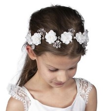 White Flower Hair Vine Bridal Wedding First Communion Headpiece Accessories f...