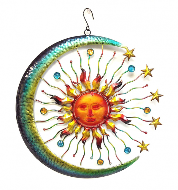 Large Sun Face Star Moon Glass Wall Hanging Art Plaque Metal Home Garden Decor For Sale Online Ebay