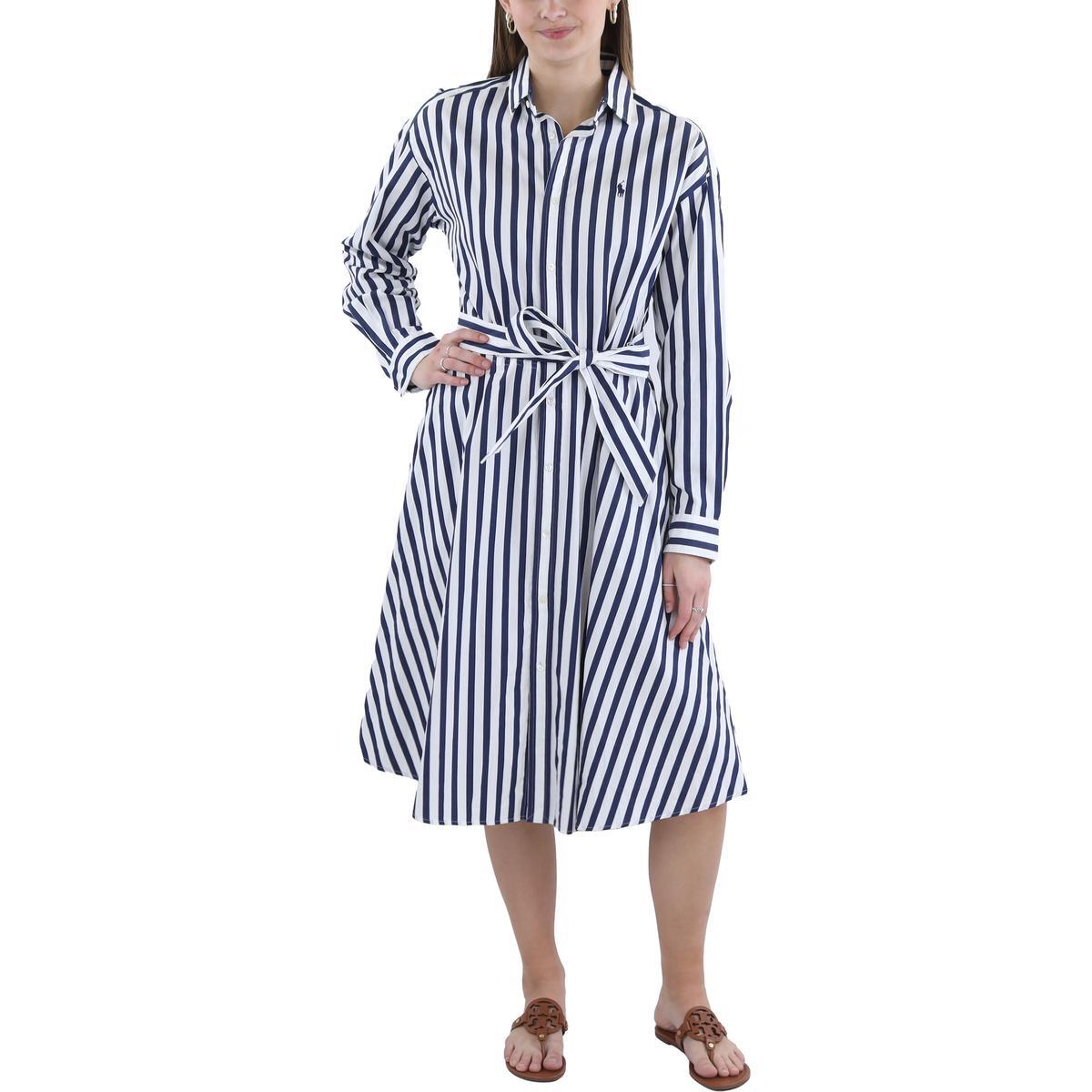 Женская хлопчатобумажная рубашка Polo Ralph Lauren в темно-синюю полоску 8 BHFO 6059