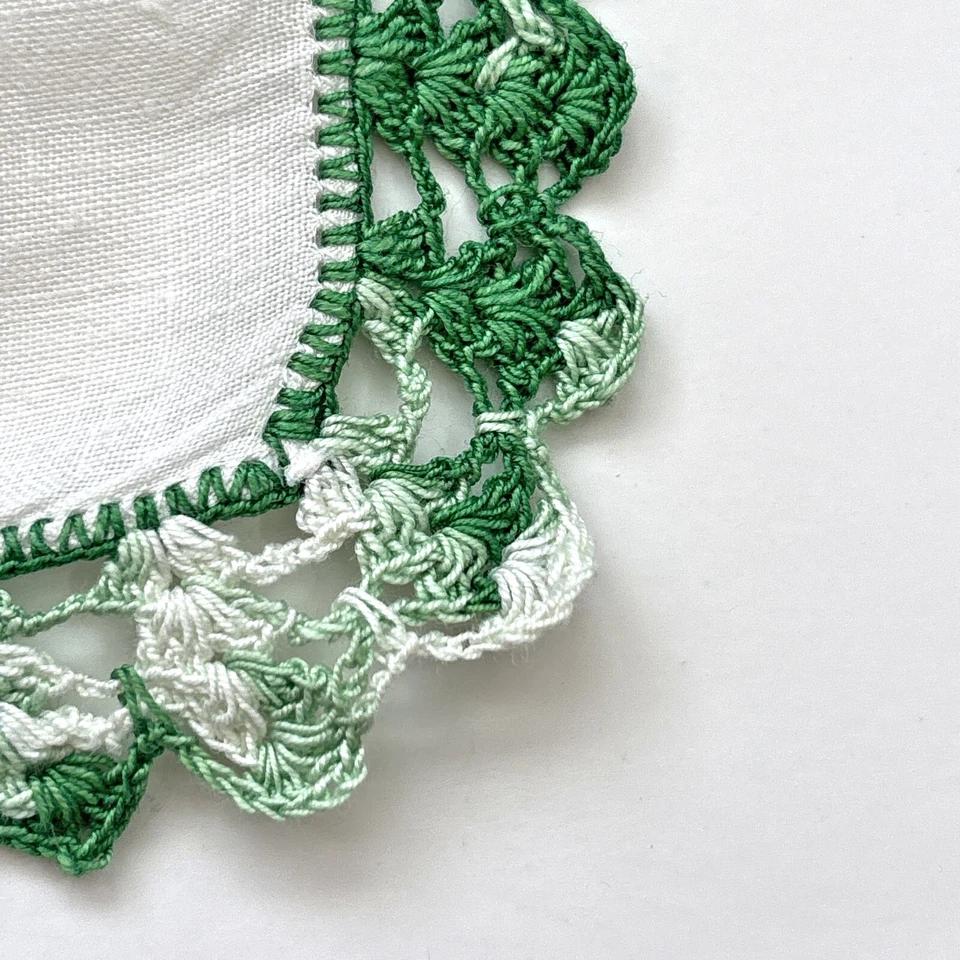 Linen Green Crochet Lace Bridesmaid Handkerchief Wedding Vintage Cottage Core - Image 2 of 3