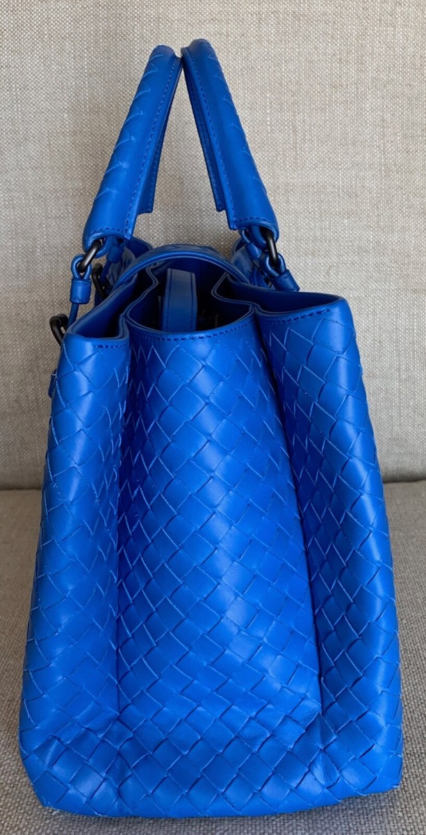 NIB Authentic Bottega Veneta Small Blue Roma Intrecciato Leather