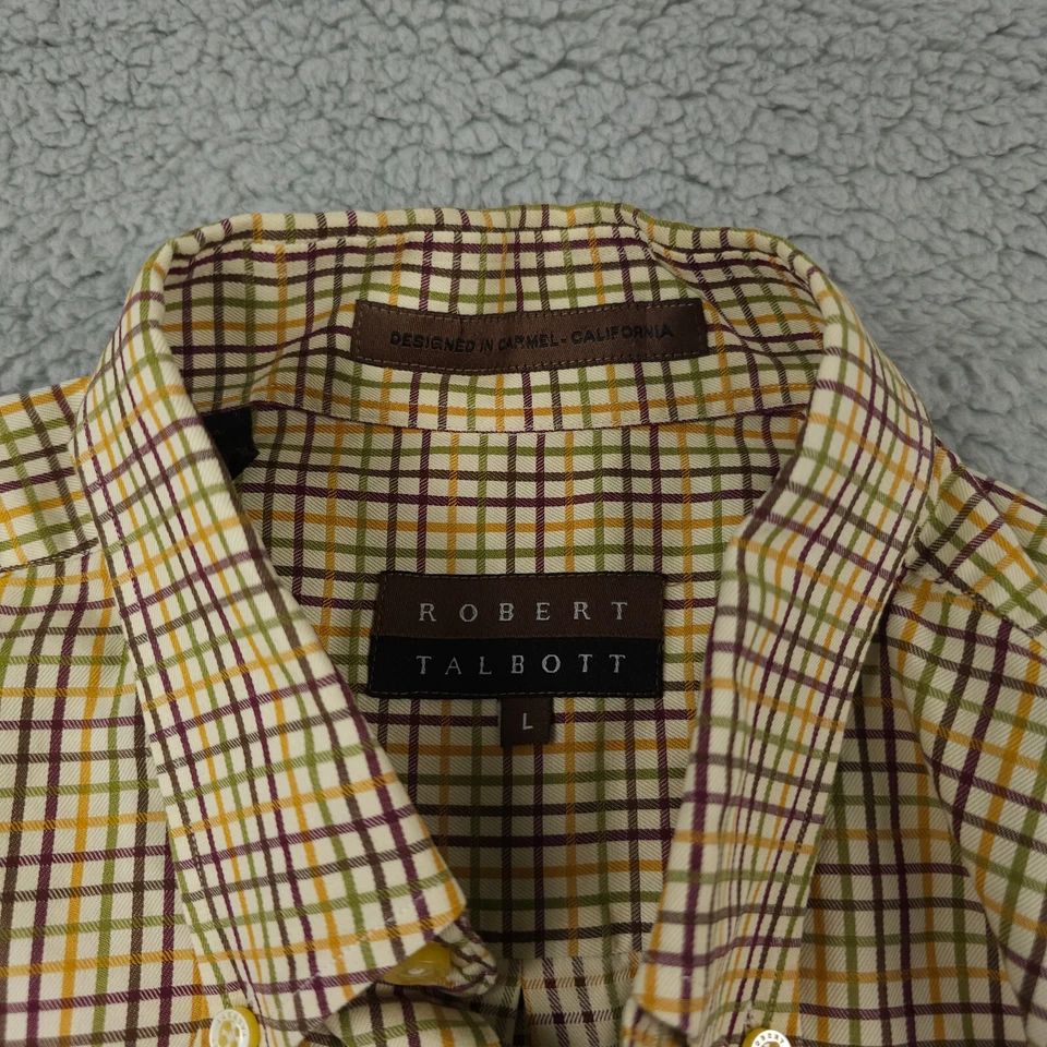 Camisa Robert Talbott Hombre Grande Amarilla Verde Púrpura Rejilla Cuadros Botones Carrera Foto 4 de 4