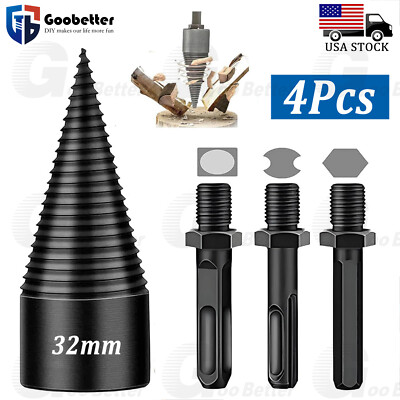 4x High Speed Twist Firewood Drill Bit Wood Splitter Screw Splitting Cone Driver