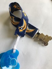 Handmade Pacifier Strap made with BUFFALO SABRES Ribbon, Binky Paci Leash, NHL