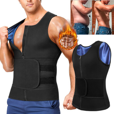 Men Sweat-Boosting Band Sauna Suit Waist Trainer Vest Body Shaper Tank Top Shirt