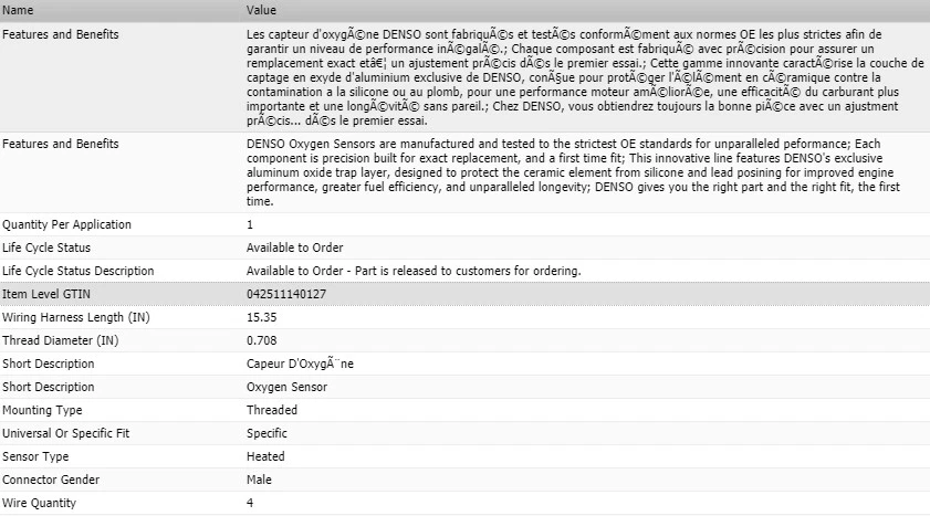 Sensor de oxigênio upstream DENSO para 1994-2001 GMC JIMMY V6-4.3L - Imagem 2 de 4