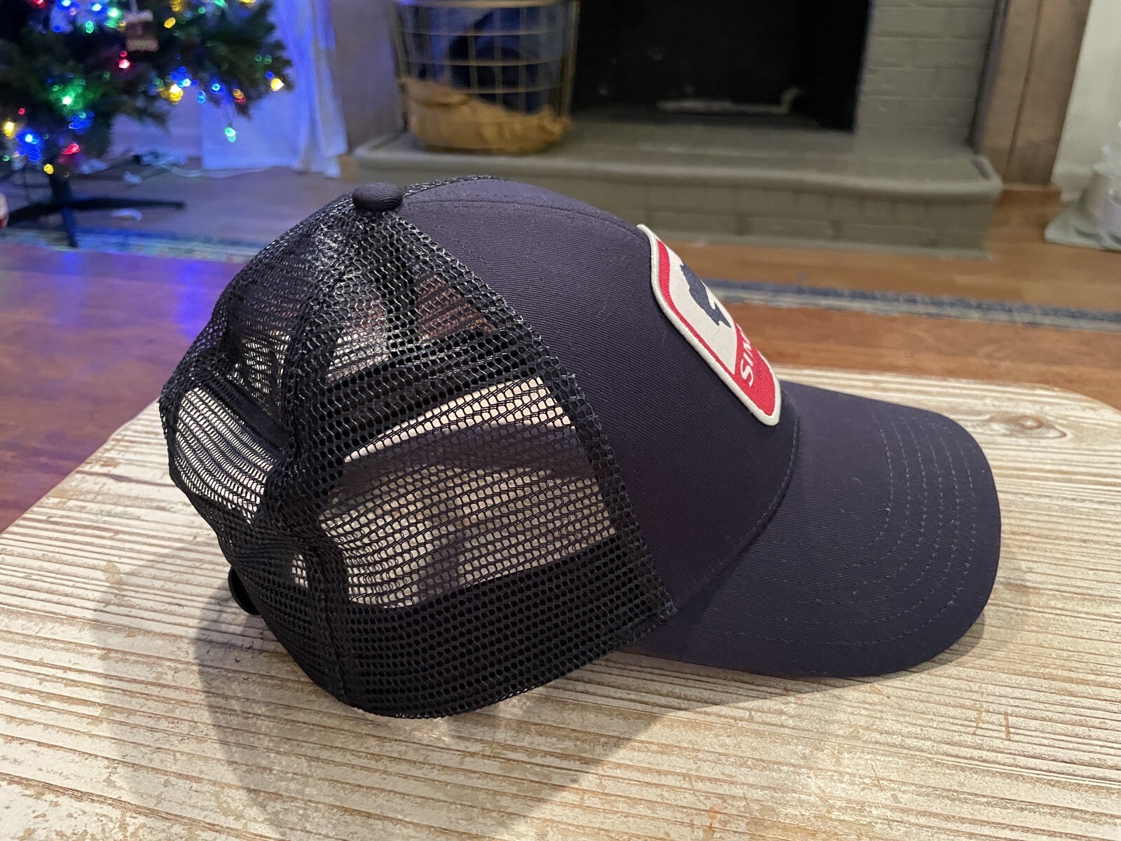 Simms Fishing Hat Bozeman Montana Felt Patch Trout Logo Navy Mesh