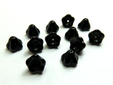 12 Pcs BELL FLOWERS 6mm x 8mm JET BLACK CZECH GLASS BEADS LOT