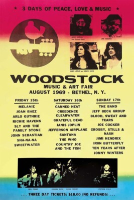 WOODSTOCK MUSIC & ART FAIR LINEUP POSTER REPRINT 24X36 NEW FREE