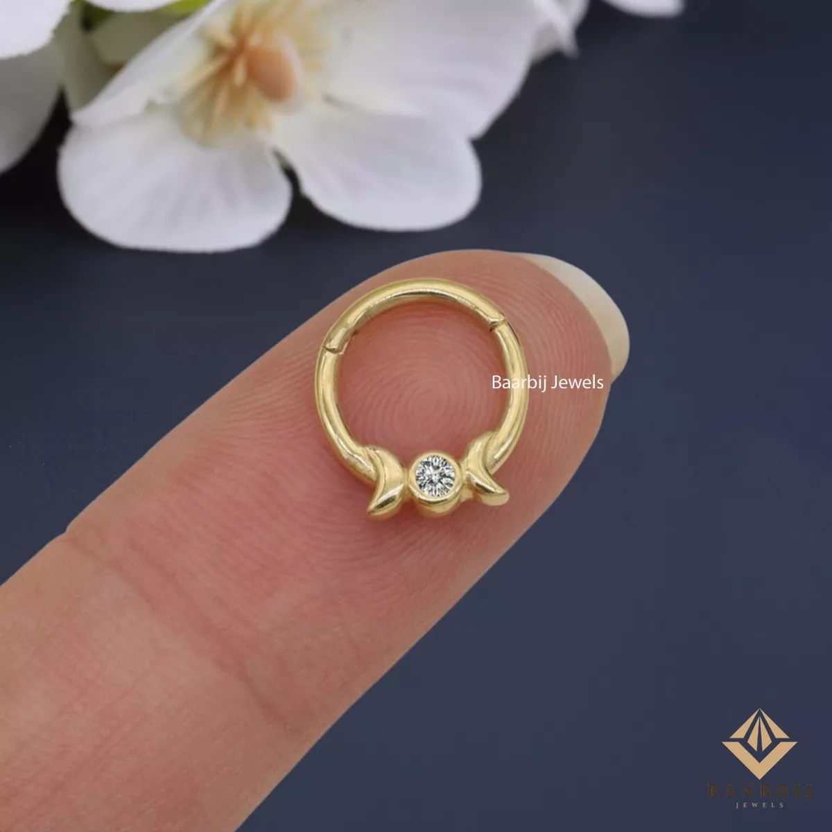 14K Yellow Gold Septum Clicker Nose Ring Amethyst Purple 16G – Diamond Nose  Rings