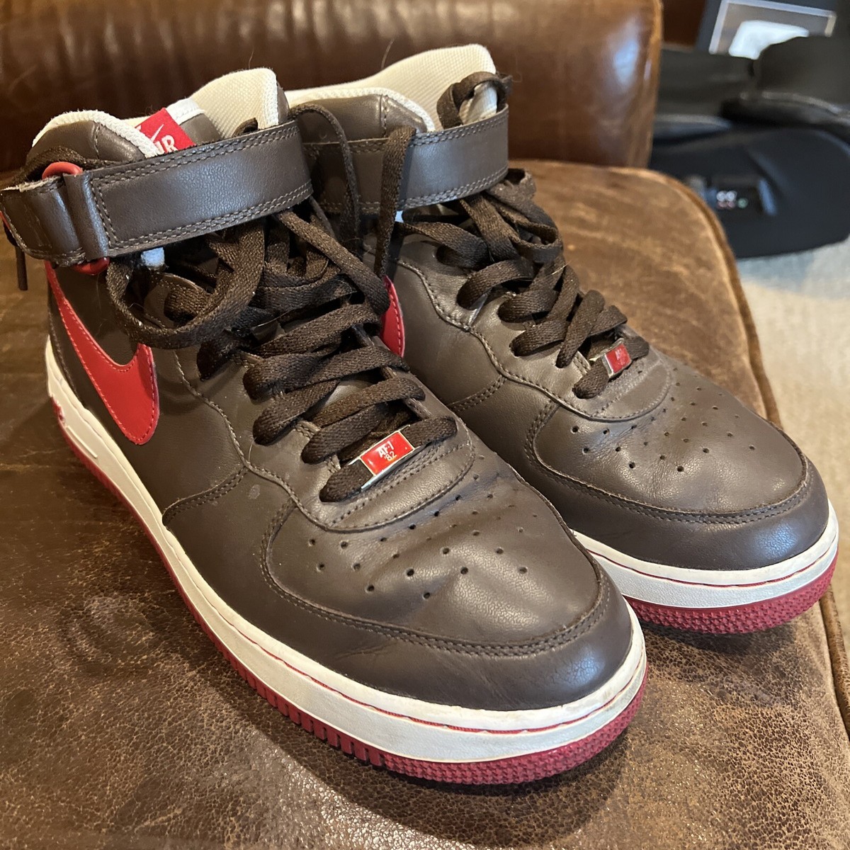 2006 Nike Air Force 1 Mid Brown/Red Sneakers 315091-261, Size 10