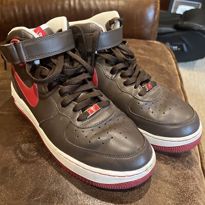 2006 Nike Air Force 1 Mid Brown/Red Sneakers 315091-261, Size 10