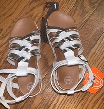 Wonder Nation Youth Girl's Sz 1 Comfort Sandals Silver White Shoes Buckle NWT