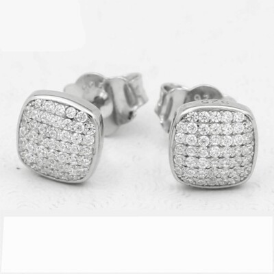 Men's Sterling Silver 925 Cubic zirconia 8mm Push-back Earring*Unisex*Box