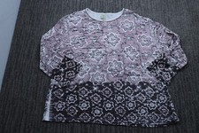 Jess & Jane Damask Long Sleeve Tee Shirt Rhinestone USA Made Stretch Women's 3XL