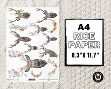 Shabby Floral Deer | A4 Rice Paper | ITD Collection | Paper for Decoupage