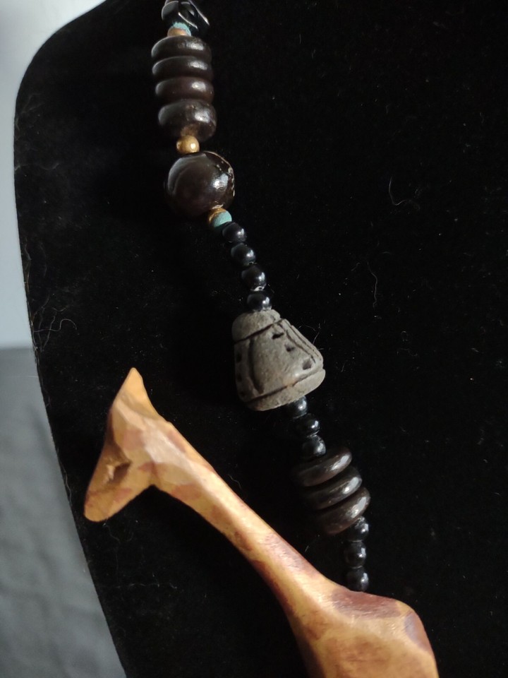 Vintage African Necklace Hand Carved Wood Safari Animals Beads Stones ...