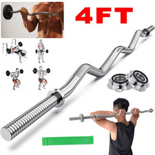 4ft Olympic Barbell 2" EZ Curl Bar Weight Lifting Gym Training Bar with Collars