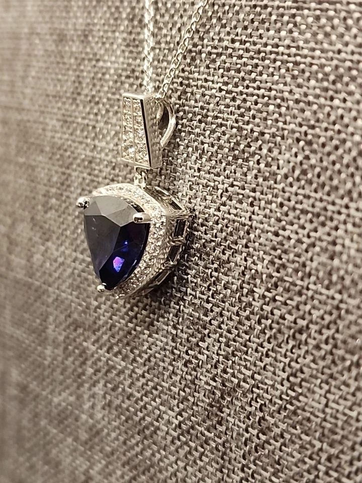 Blue Trillion Cut CZ Pendant w/ White Sapphire Accents - Image 3 of 4