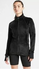 Athleta Cloud Fleece Full Zip Jacket Black Women's Size Small 599502 Thumb Hole