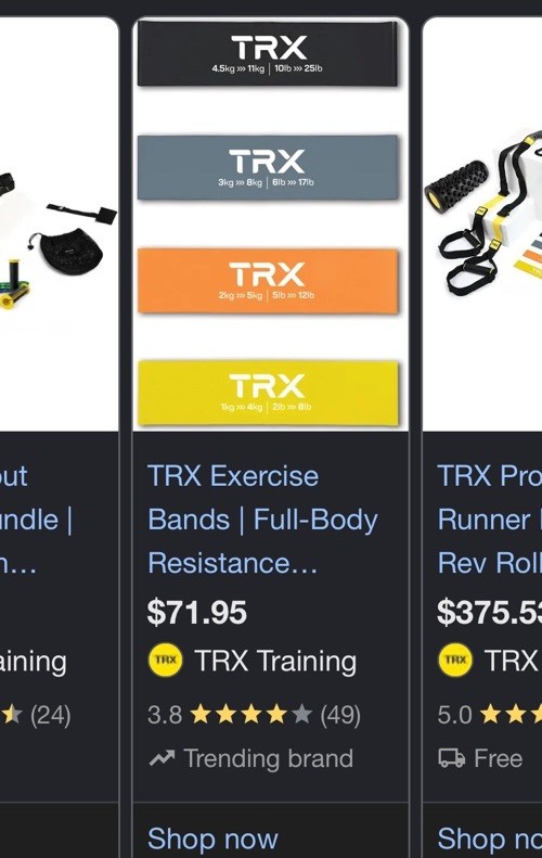 TRX Training Strength Band Set Full-Body Resistance Bands 5lb-70lbs, 4-Pack