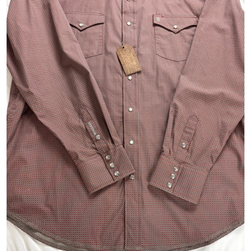 STETSON 男式 XL 西扣前衬衫几何印花长袖棉质 — 第 4/4 张图片