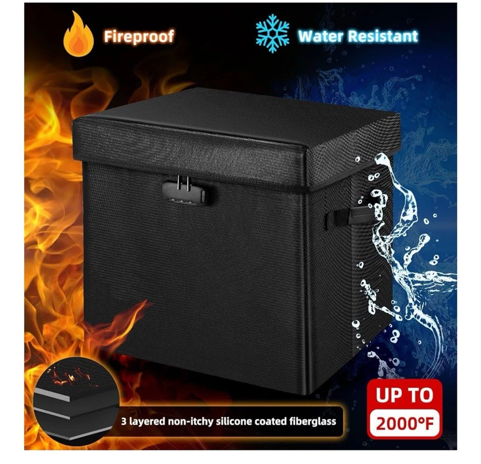 Storage Ottoman with Lock, Fireproof Document Box File Organizer (1361) - Image 3 of 4