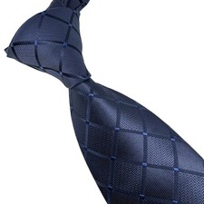 New Classic Solid Plaid Check Dark Blue Woven Skinny 100 Silk Men's Tie Necktie