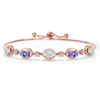 18K Rose Gold Plated Silver Moissanite and Tanzanite Bracelet For Women | 4.20