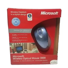 New Microsoft Wireless Optical Mouse 3000 Blue Mac/PC USB or PS/2 Model 1008