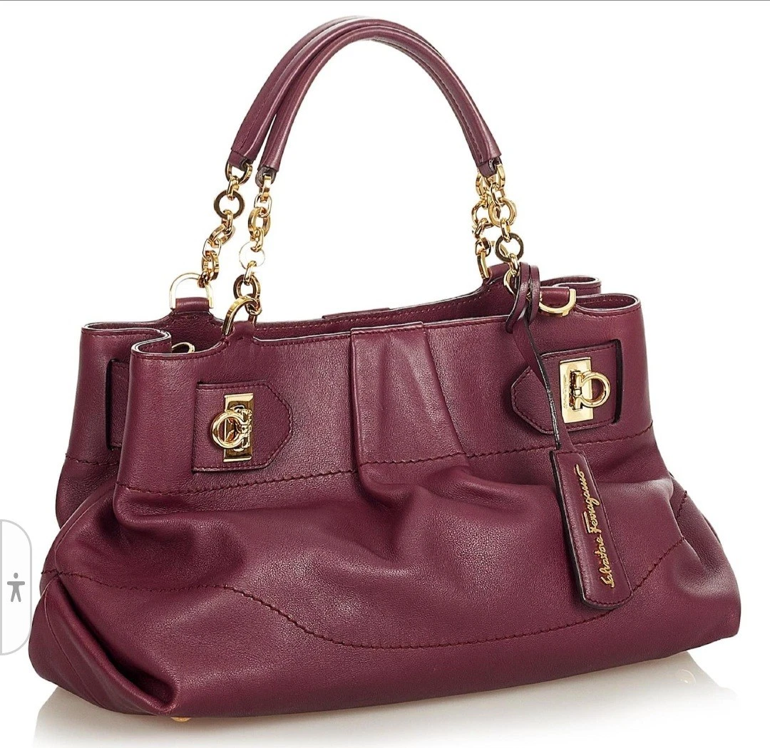Ferragamo — SALVATORE FERRAGAMO GANCINI  CALFSKIN PURPLE LEATHER BAG